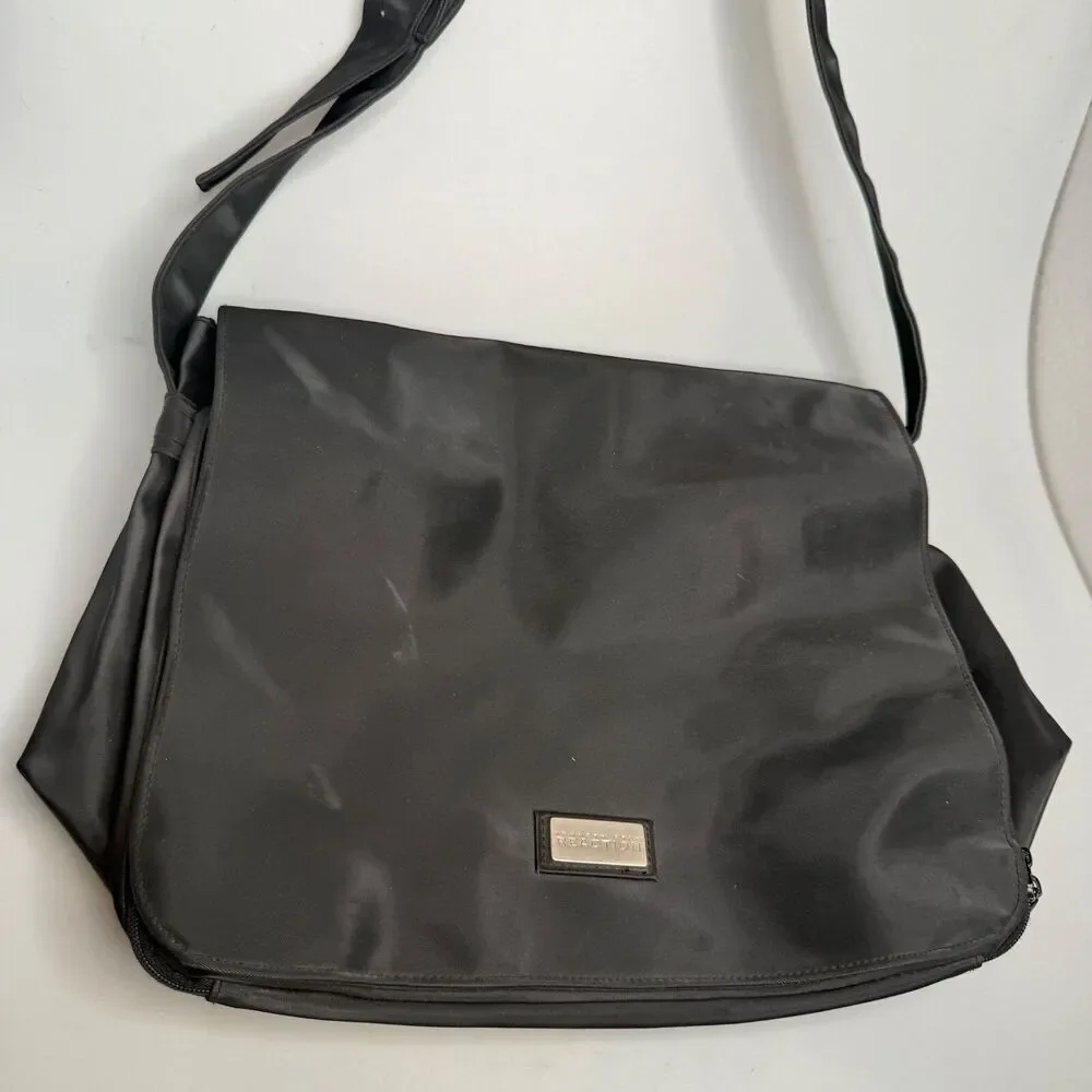 Kenneth Cole Reaction Black Messenger Laptop Bag 14.6” Satin PVC Organizer